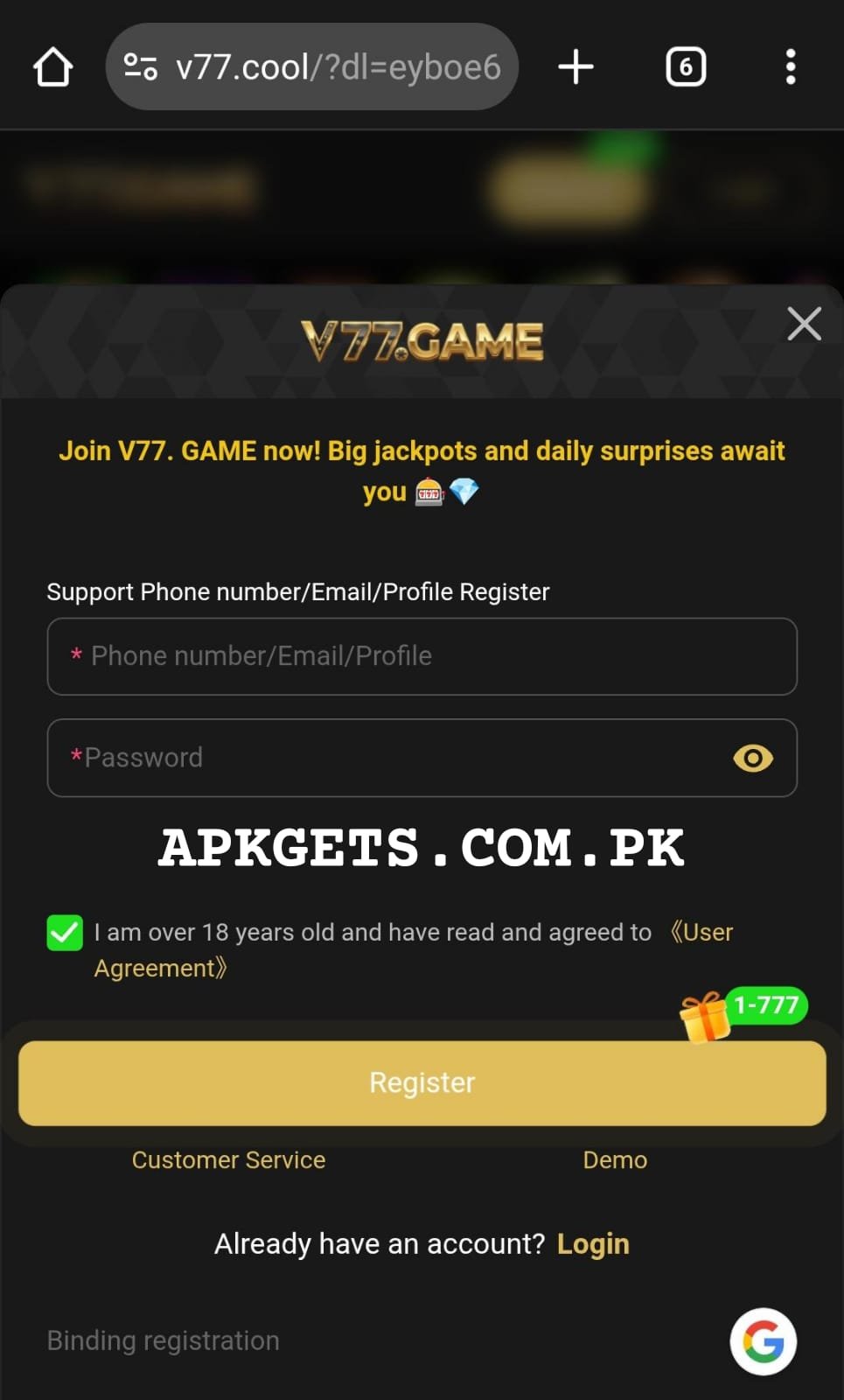 ZS777 Game Registration